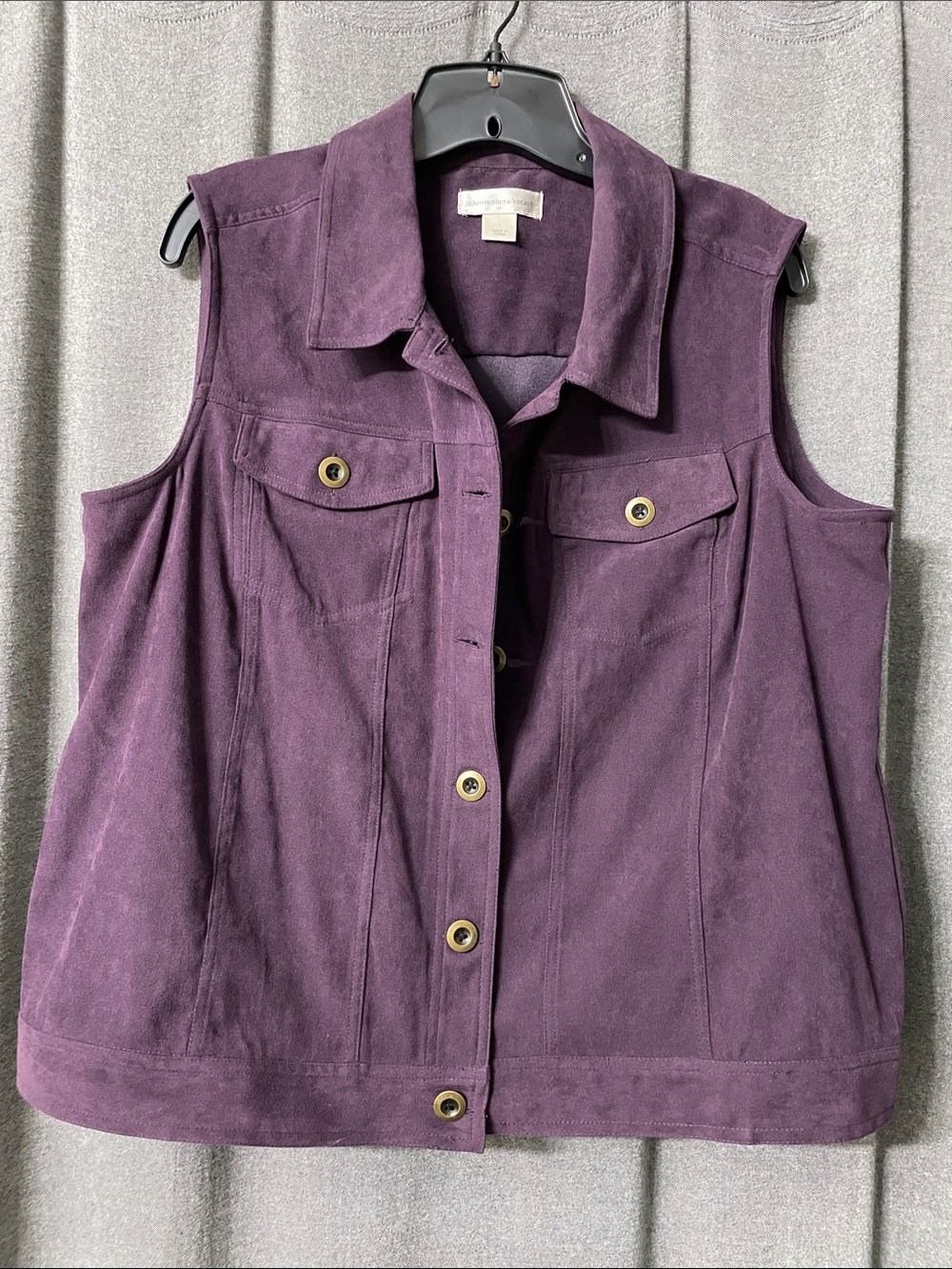 Christopher & Banks Purple Faux Suede Button-Up Vest